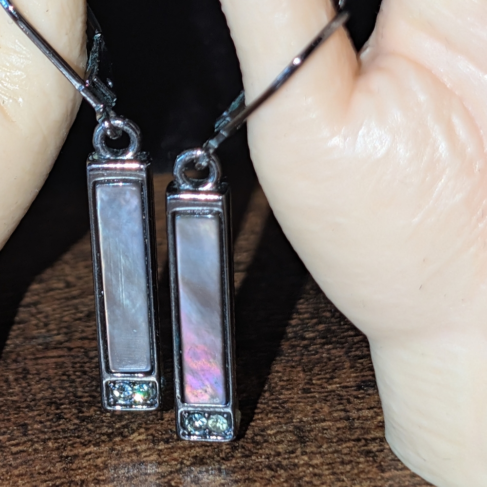 Sterling Silver Iridescent Mother-of-Pearl Bar Drop Earrings - White